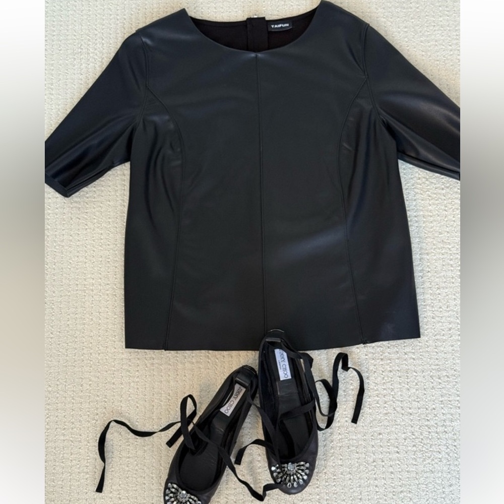 Taifun Black Faux Leather Top, size Large